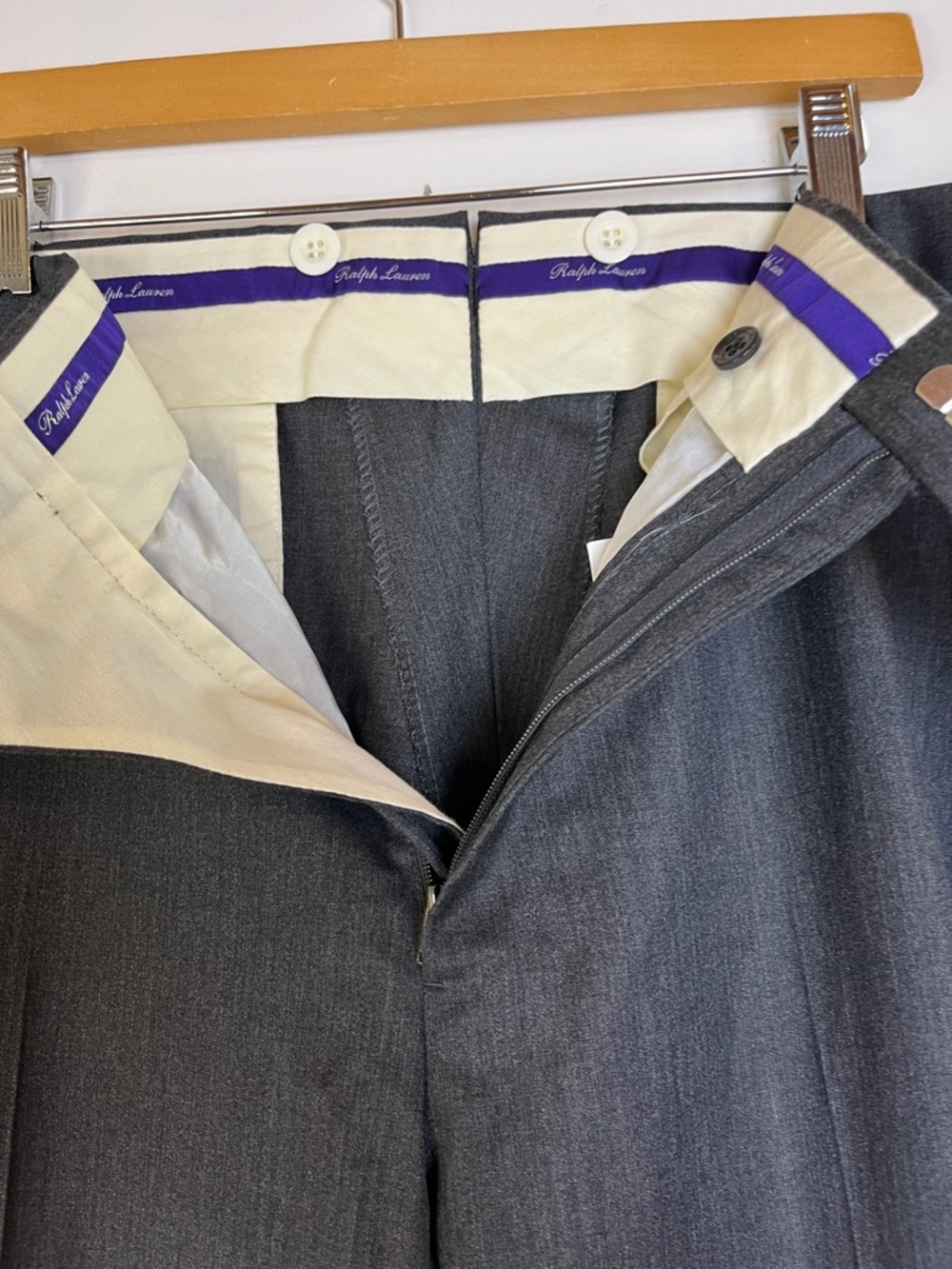Ralph Lauren Purple Label Men’s Gray Wool Dress Trousers Hand Tailored 39x30 - Picture 11 of 14
